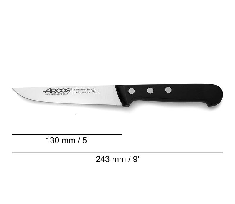 Arcos Kitchen Knife 5 Inch Nitrum Stainless Steel and 130 mm blade. Professional Utilty Knife. Ergonomic Polyoxymethylene POM Handle. Series Universal. Color Black - Image 2